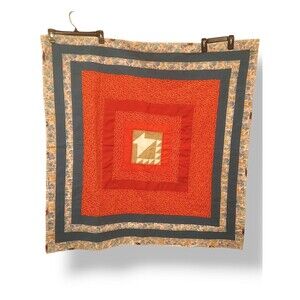 Vintage 1950s Squar Block Scrap Quilt BluePink Patchwork Newspaper Back 40"x41"W